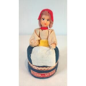 Vintage Pin Cushion Doll Maid with Tape Measure 5" Collectible Pin Cushion
